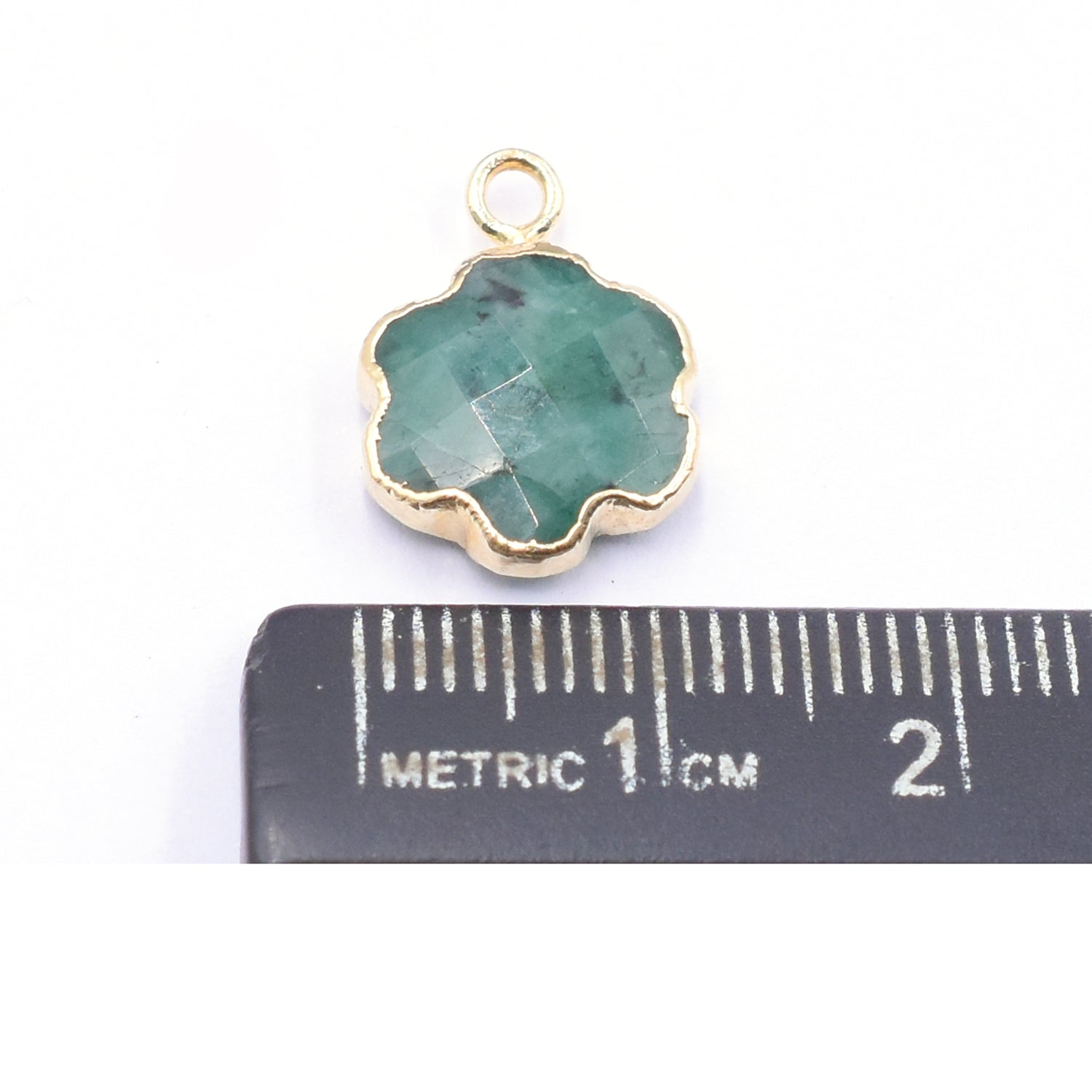 Raw Emerald Clover Leaf Shape 10 To 11 MM Gold Electroplated Pendant (Set Of 2 Pcs)