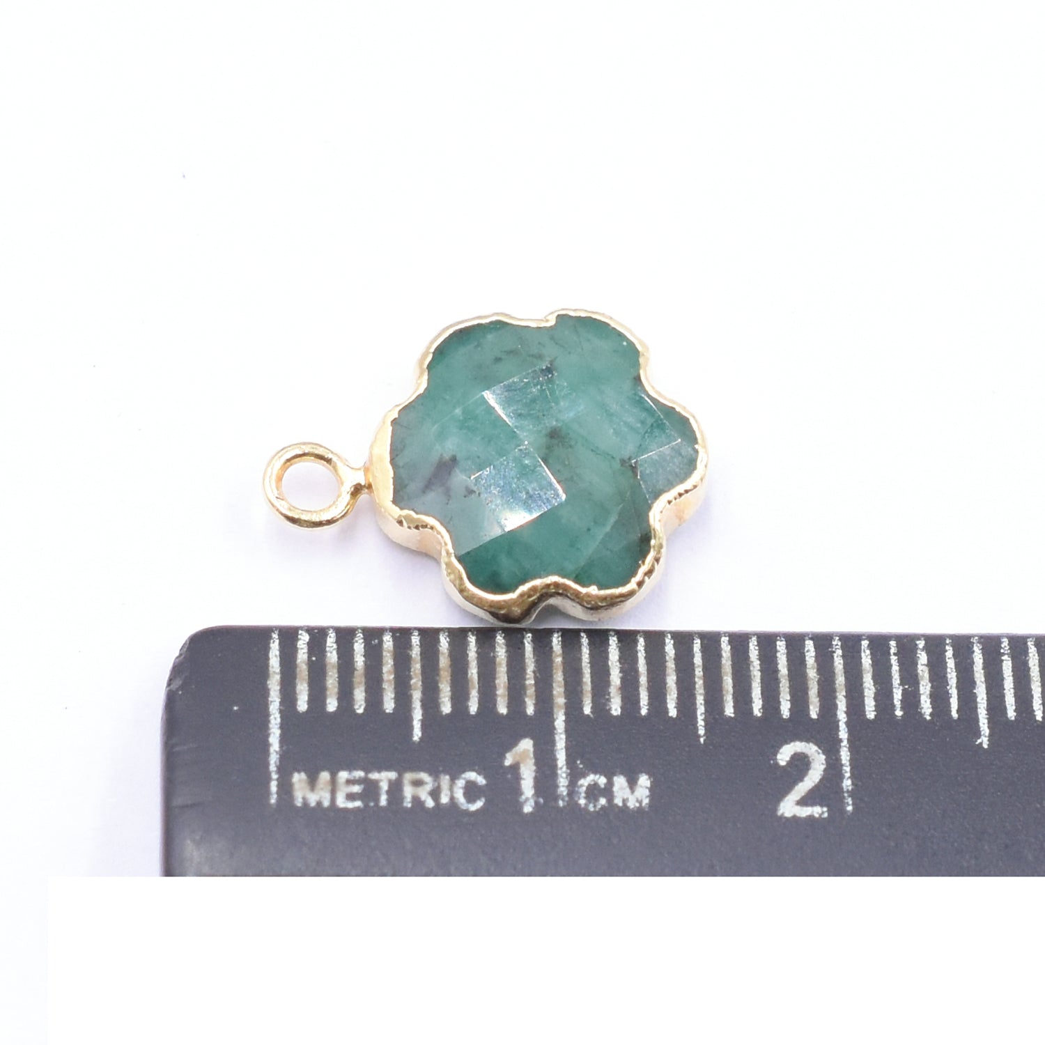 Raw Emerald Clover Leaf Shape 10 To 11 MM Gold Electroplated Pendant (Set Of 2 Pcs)