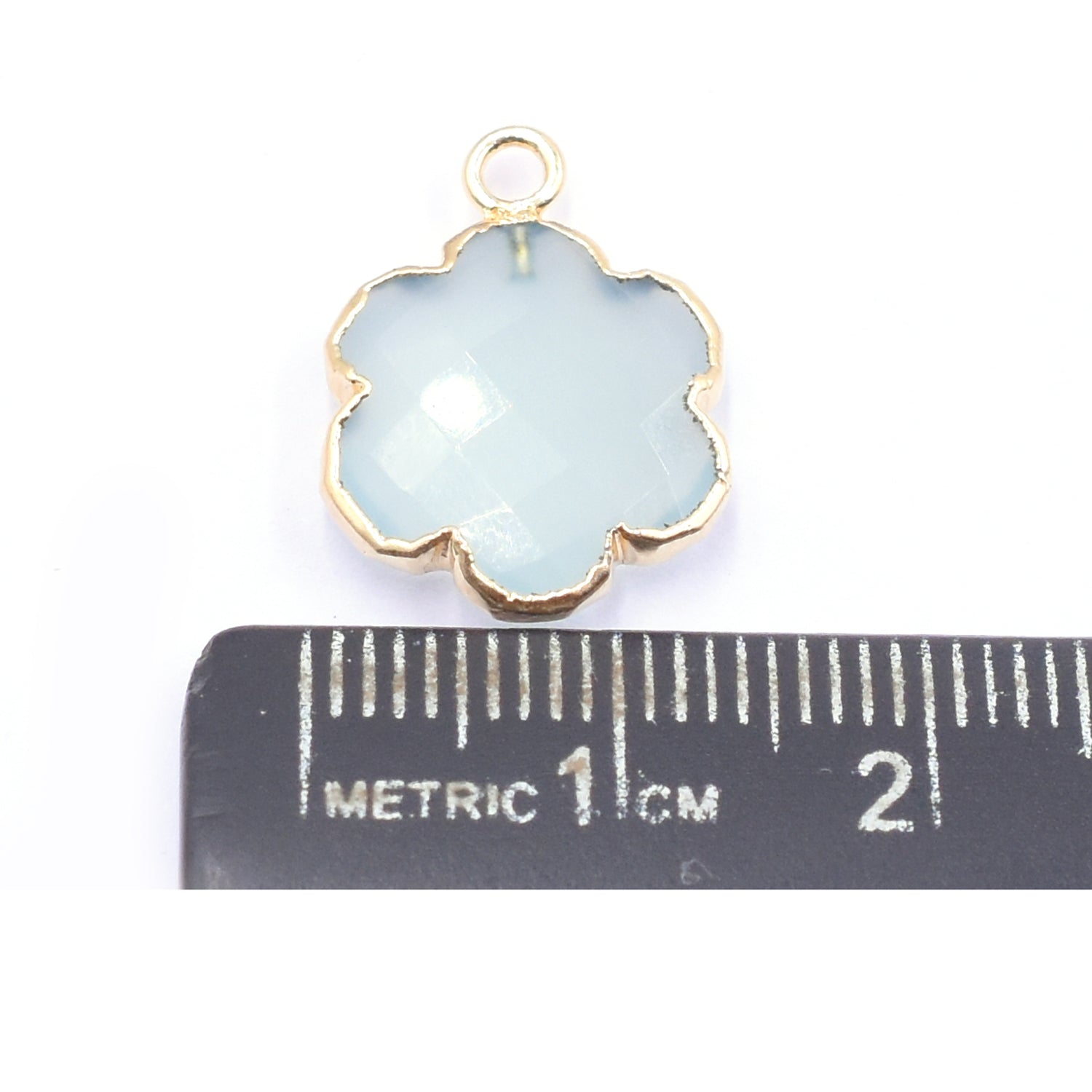 Aqua Chalcedony 13 To 15 MM Clover Leaf Shape Gold Electroplated Pendant