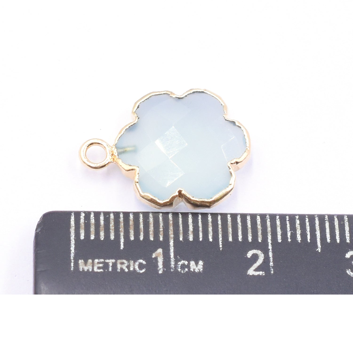 Electroplated gold aqua chalcedony barrel connector