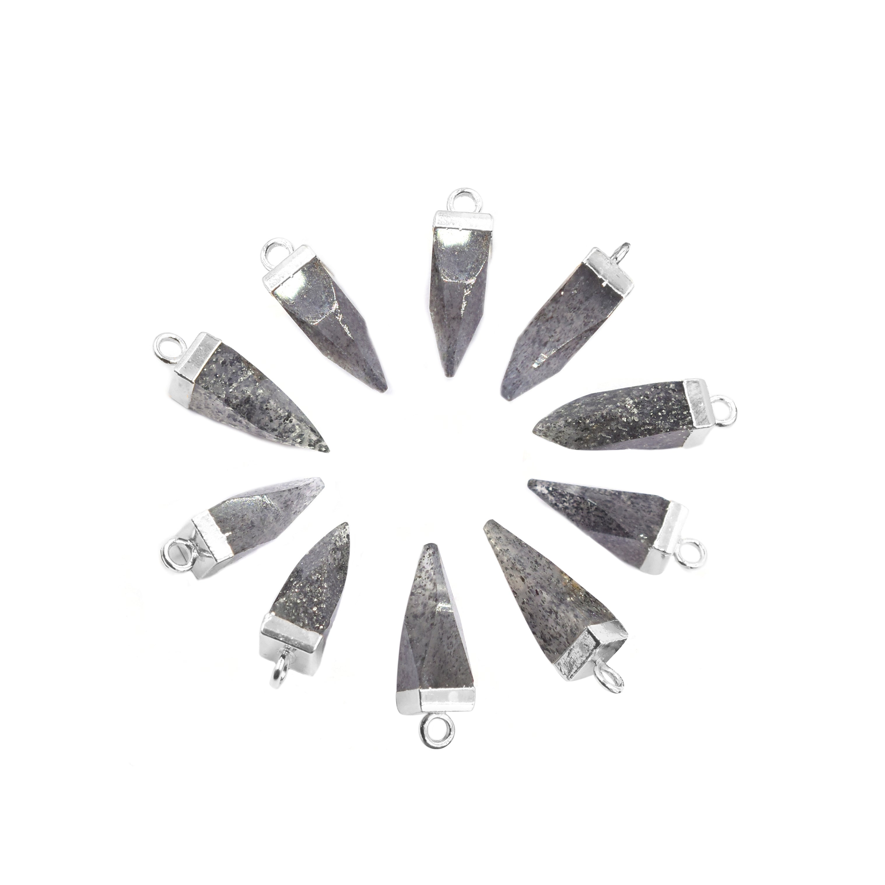 Black Sunstone 16X5 MM Spike Shape Rhodium Electroplated Pendant (Set Of 2 Pcs)