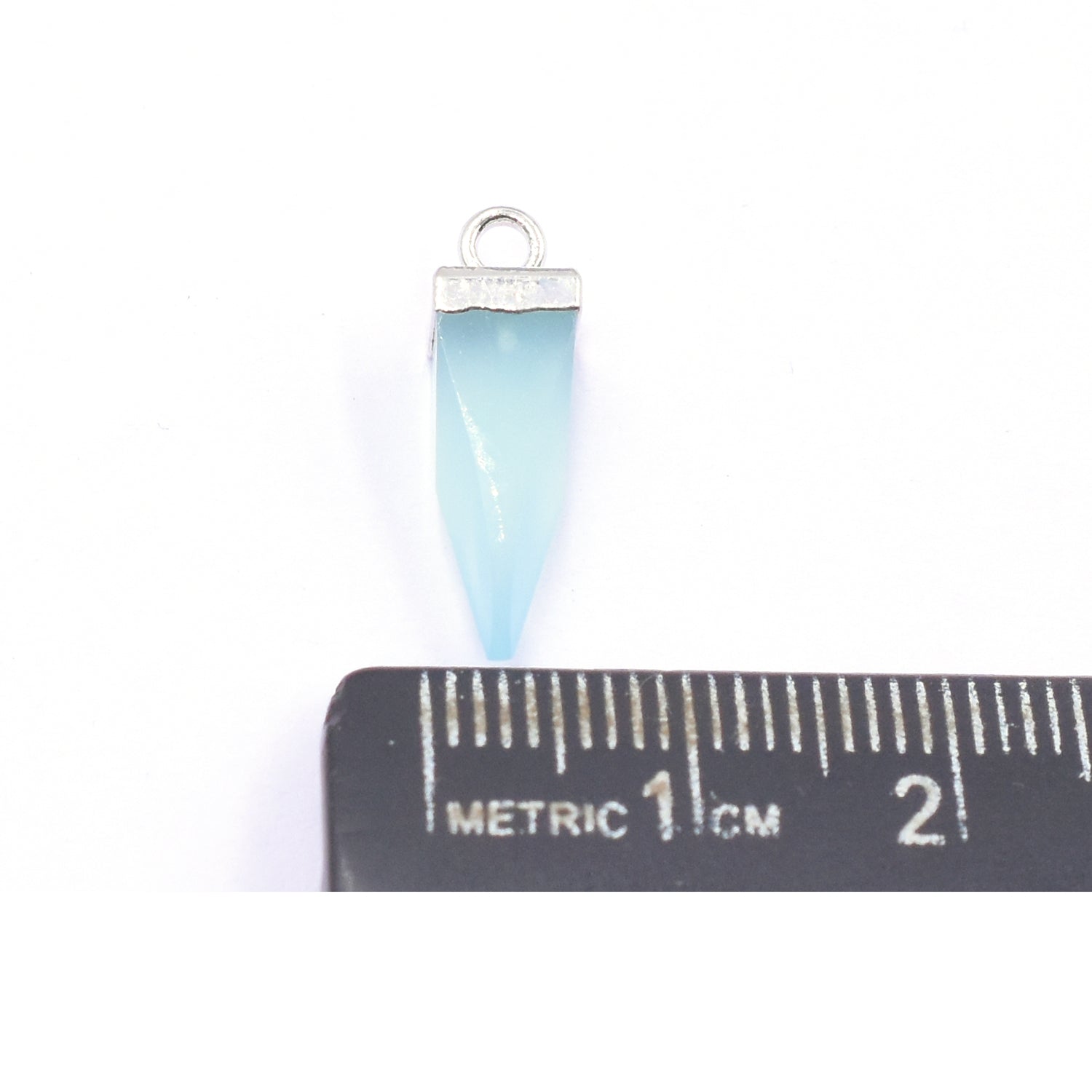Aqua Chalcedony 16X5 MM Spike Shape Rhodium Electroplated Pendant (Set Of 2 Pcs)