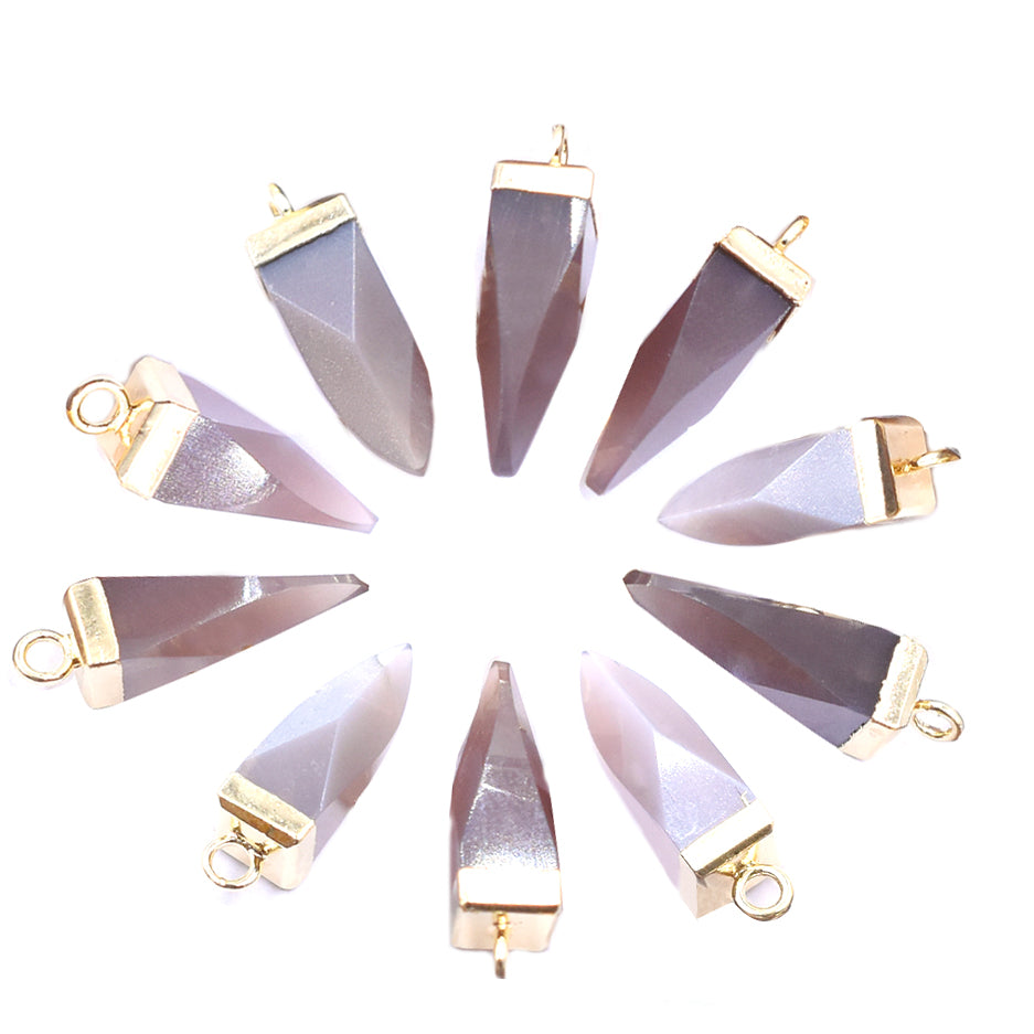 Brown Chocolate Moonstone 16X5 MM Spike Shape Gold Electroplated Pendant (Set Of 2 Pcs)