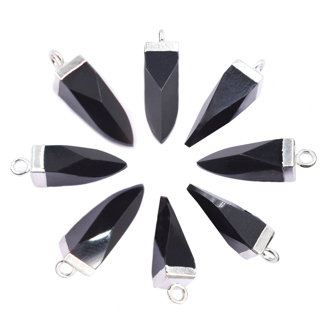 Black Onyx 16X5 MM Spike Shape Rhodium Electroplated Pendant (Set Of 2 Pcs)