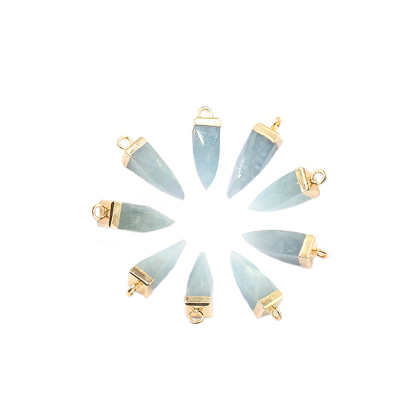 Aquamarine 16X5 MM Spike Shape Gold Electroplated Pendant (Set Of 2 Pcs)