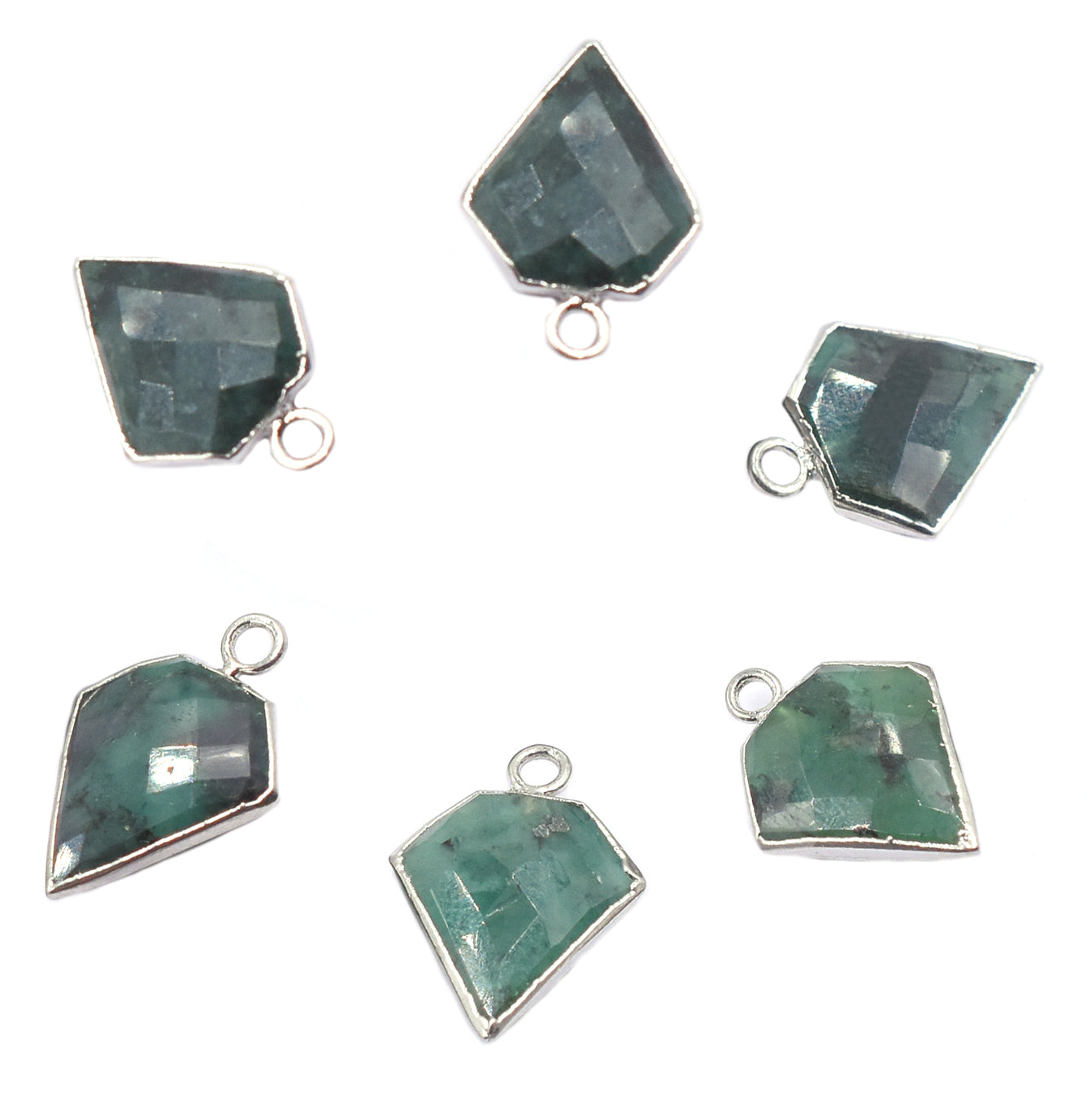 Raw Emerald 12 MM Diamond Shape Rhodium Electroplated Pendant