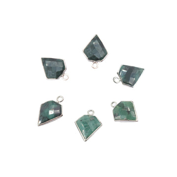 Raw Emerald 12 MM Diamond Shape Rhodium Electroplated Pendant