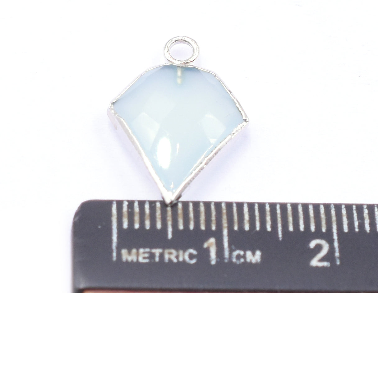 Aqua Chalcedony 12 MM Diamond Shape Rhodium Electroplated Pendant
