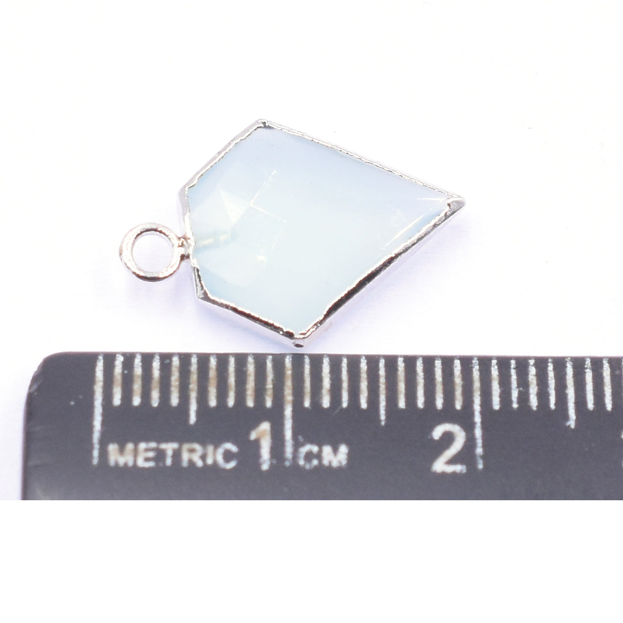 Aqua Chalcedony 12 MM Diamond Shape Rhodium Electroplated Pendant