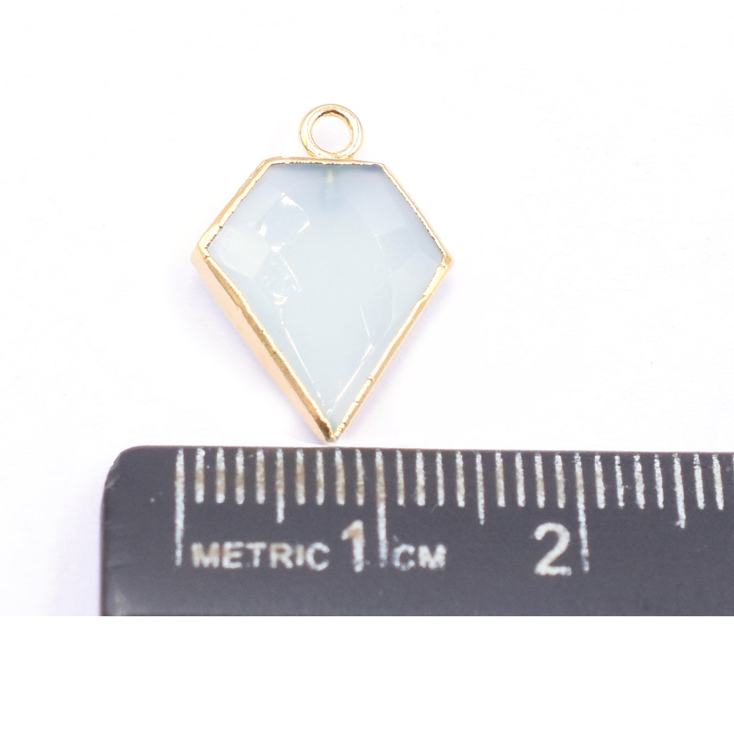 Aqua Chalcedony 12 MM Diamond Shape Gold Electroplated Pendant
