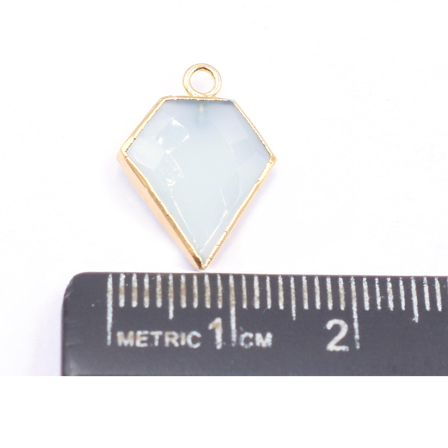 Electroplated gold aqua chalcedony barrel connector