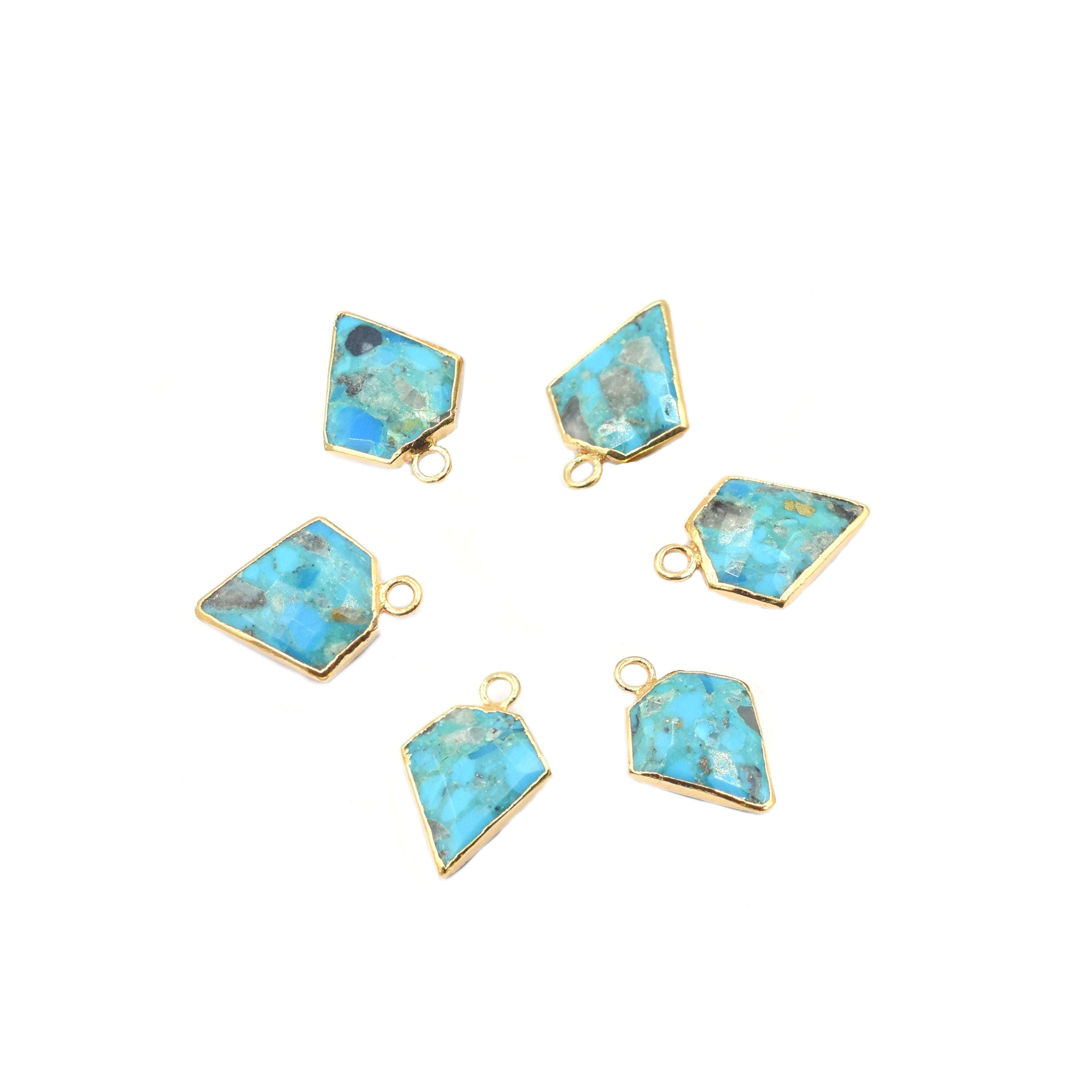 Kingman Block Turquoise 12 MM Diamond Shape Gold Electroplated Pendant