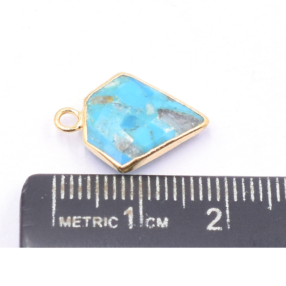 Kingman Block Turquoise 12 MM Diamond Shape Gold Electroplated Pendant