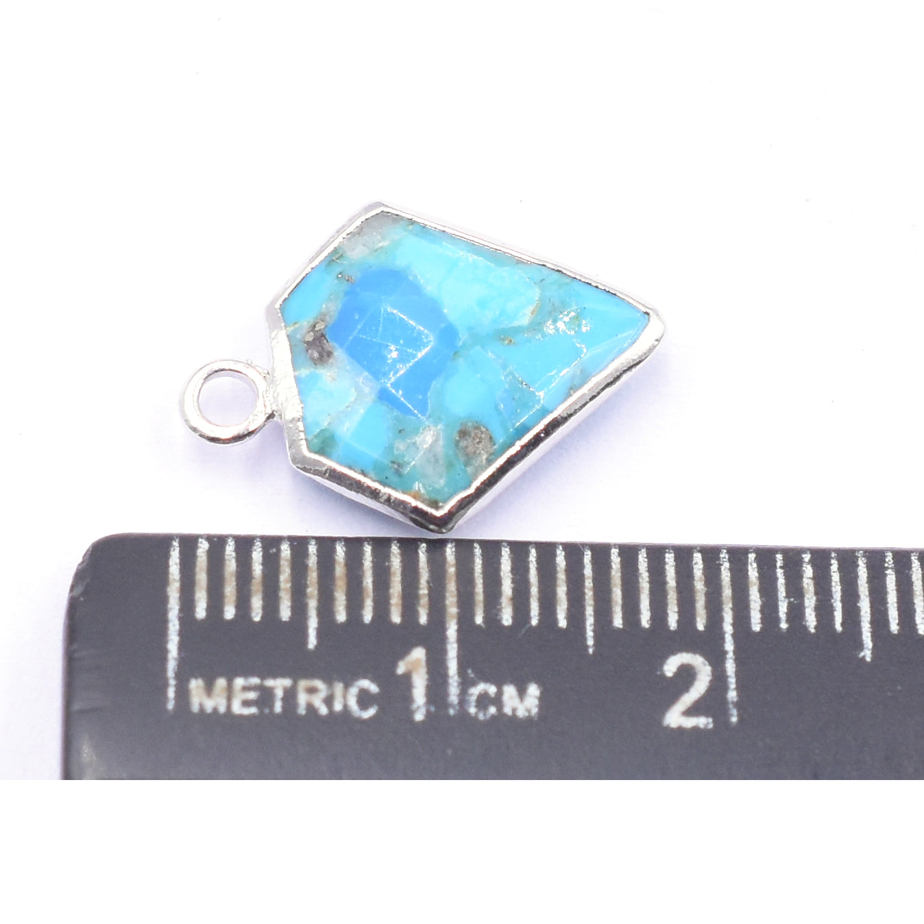 Kingman Block Turquoise 12 MM Diamond Shape Rhodium Electroplated Pendant