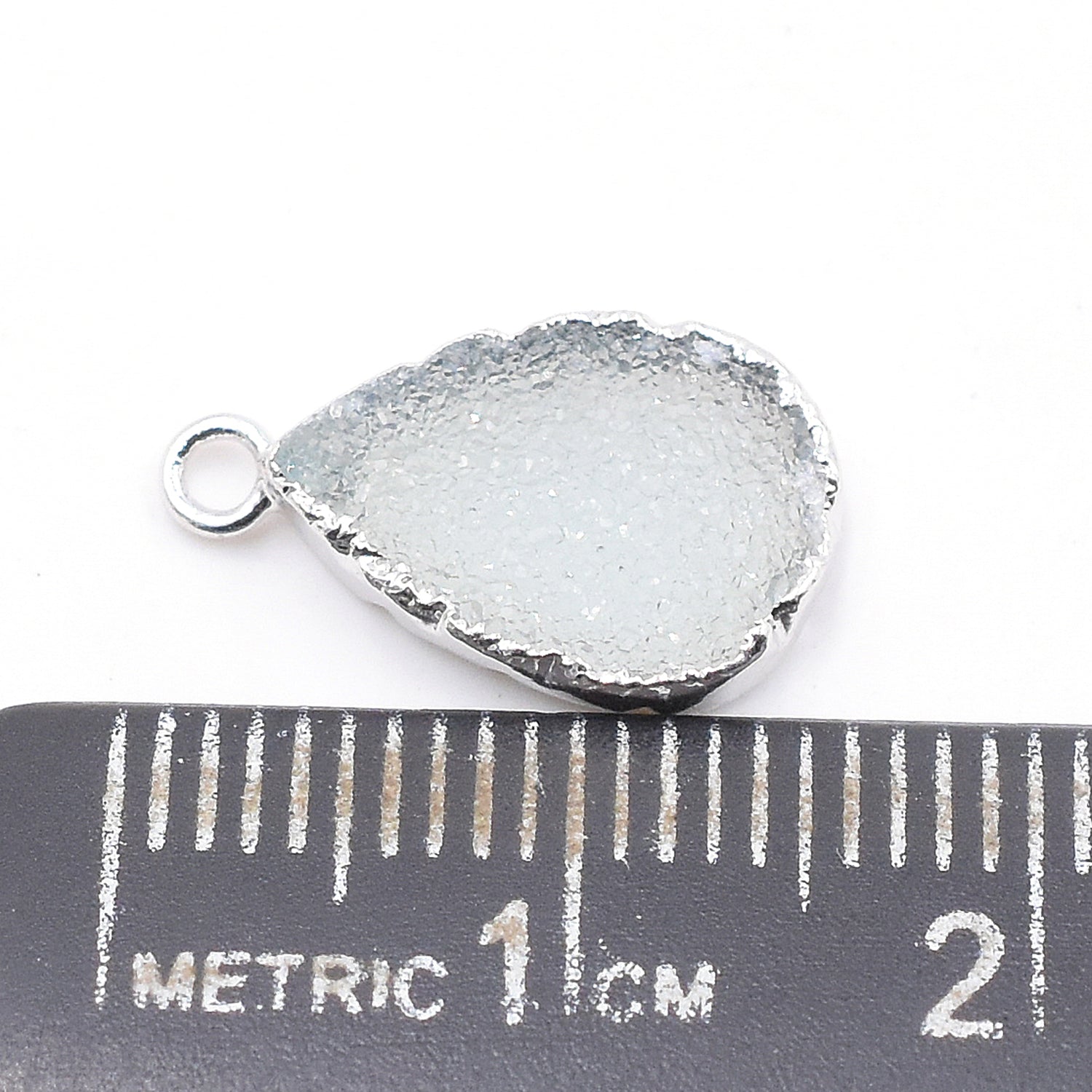 Aqua Druzy 12X9 MM Pear Shape Rhodium Electroplated Pendant (Set Of 2 Pcs)