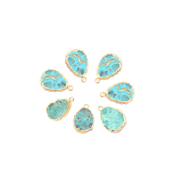 Chrysocolla 18X14 MM Pear Shape Gold Electroplated Pendant
