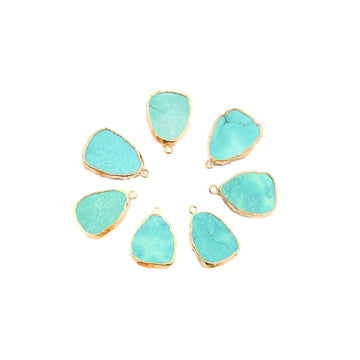 Green Howlite 16X13 MM Pear Shape Gold Electroplated Pendant