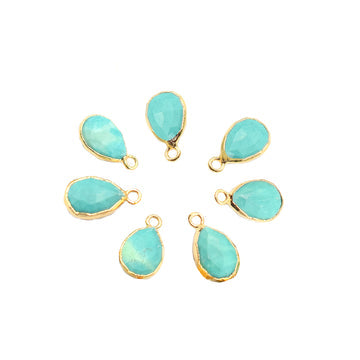 Green Howlite 10X7 MM Pear Shape Gold Electroplated Pendant (Set Of 2 Pcs)