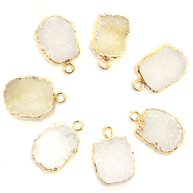 White Druzy 14X10 MM Rectangle Shape Gold Electroplated Pendant