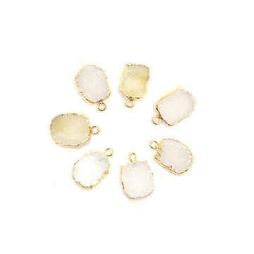 White Druzy 14X10 MM Rectangle Shape Gold Electroplated Pendant