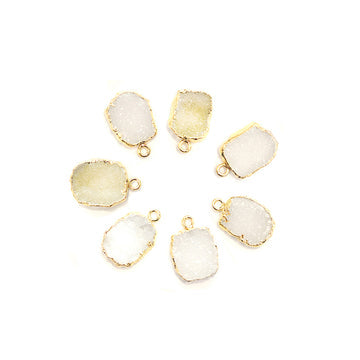 White Druzy 14X10 MM Rectangle Shape Gold Electroplated Pendant