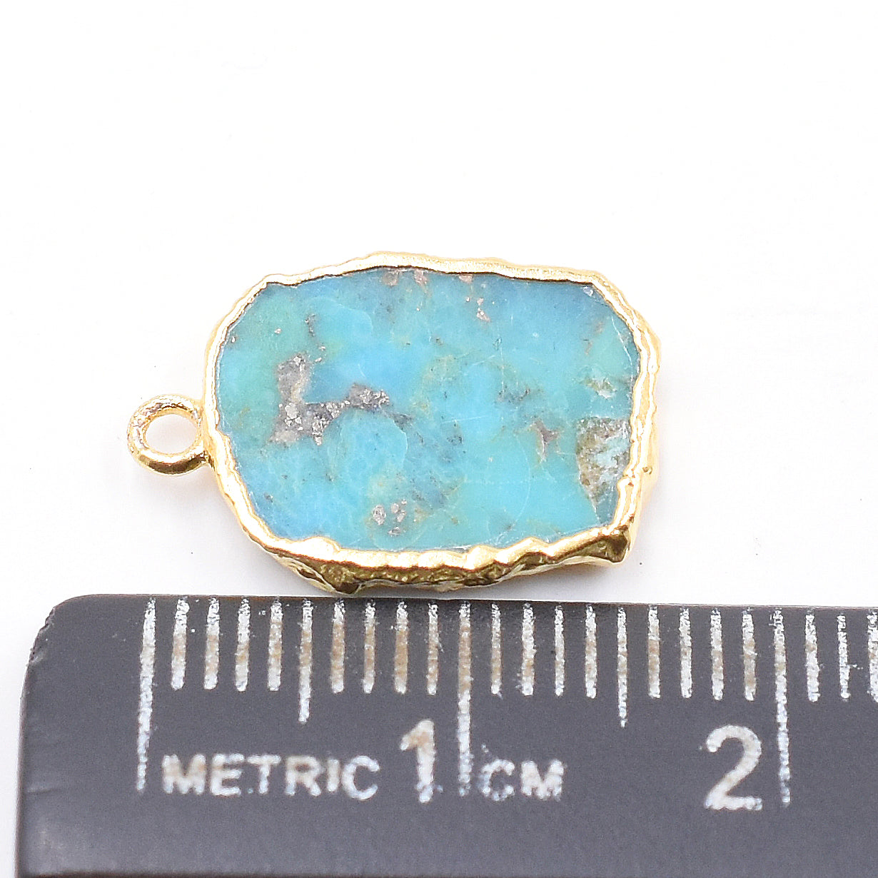 Kingman Block Turquoise 14X10 MM Rectangle Shape Gold Electroplated Pendant