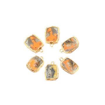 Bumble Bee Jasper 14X10 MM Rectangle Shape Gold Electroplated Pendant