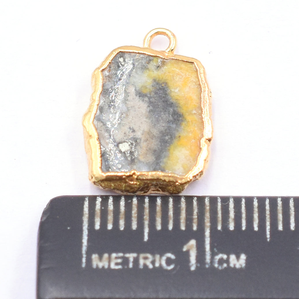 Bumble Bee Jasper 14X10 MM Rectangle Shape Gold Electroplated Pendant