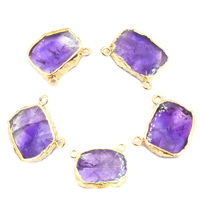 Amethyst 16X12 MM Rectangle Shape Gold Electroplated Pendant
