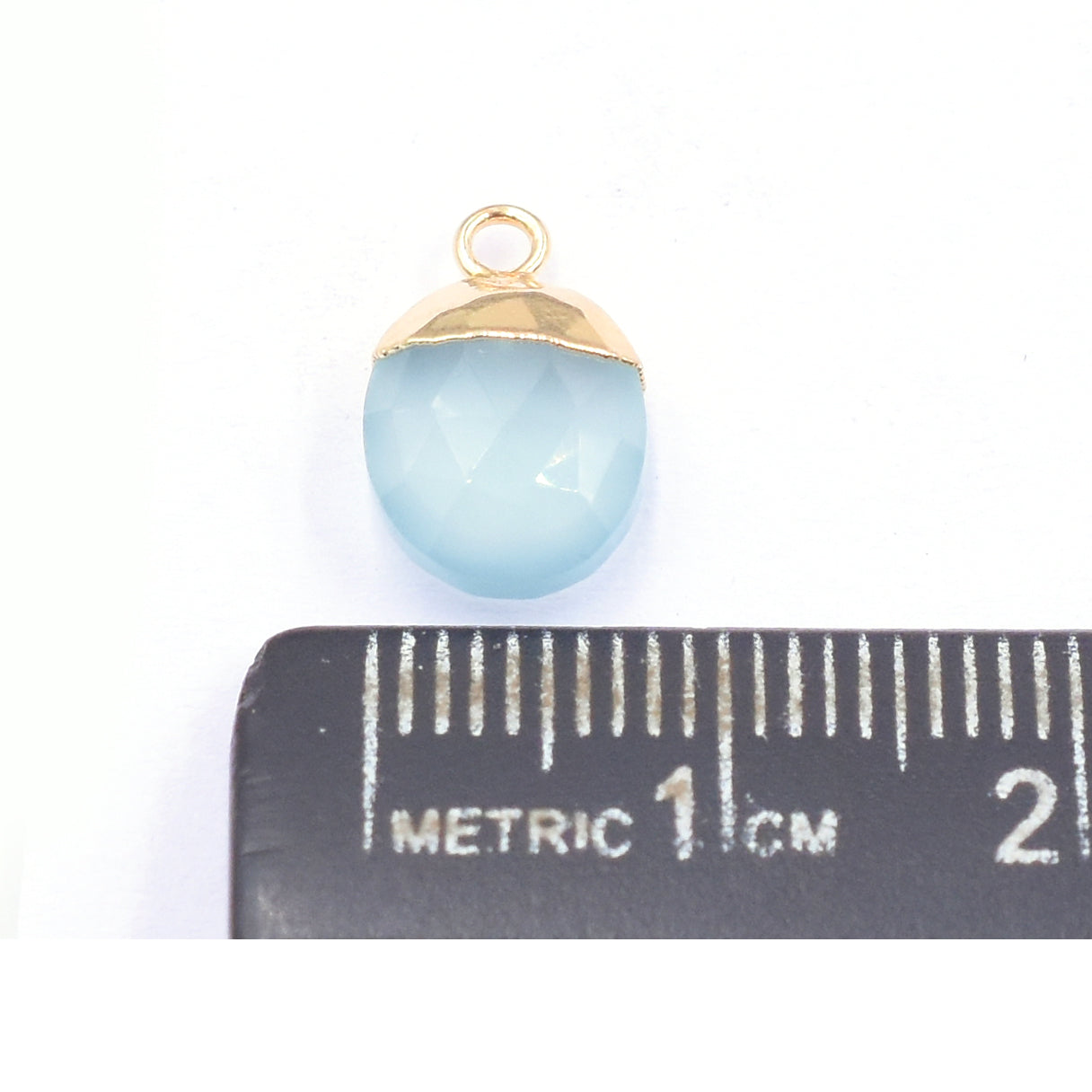 Aqua Chalcedony 10X8 MM Oval Shape Gold Electroplated Pendant (Set Of 2 Pcs)