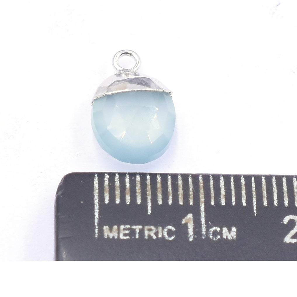 Aqua Chalcedony 10X8 MM Oval Shape Rhodium Electroplated Pendant (Set Of 2 Pcs)