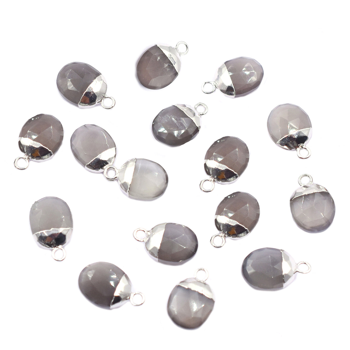 Gray Moonstone 10X8 MM Oval Shape Rhodium Electroplated Pendant (Set Of 2 Pcs)