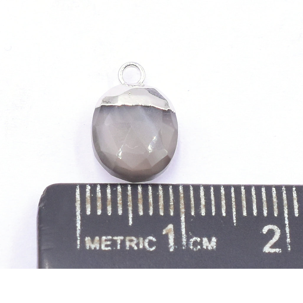 Gray Moonstone 10X8 MM Oval Shape Rhodium Electroplated Pendant (Set Of 2 Pcs)