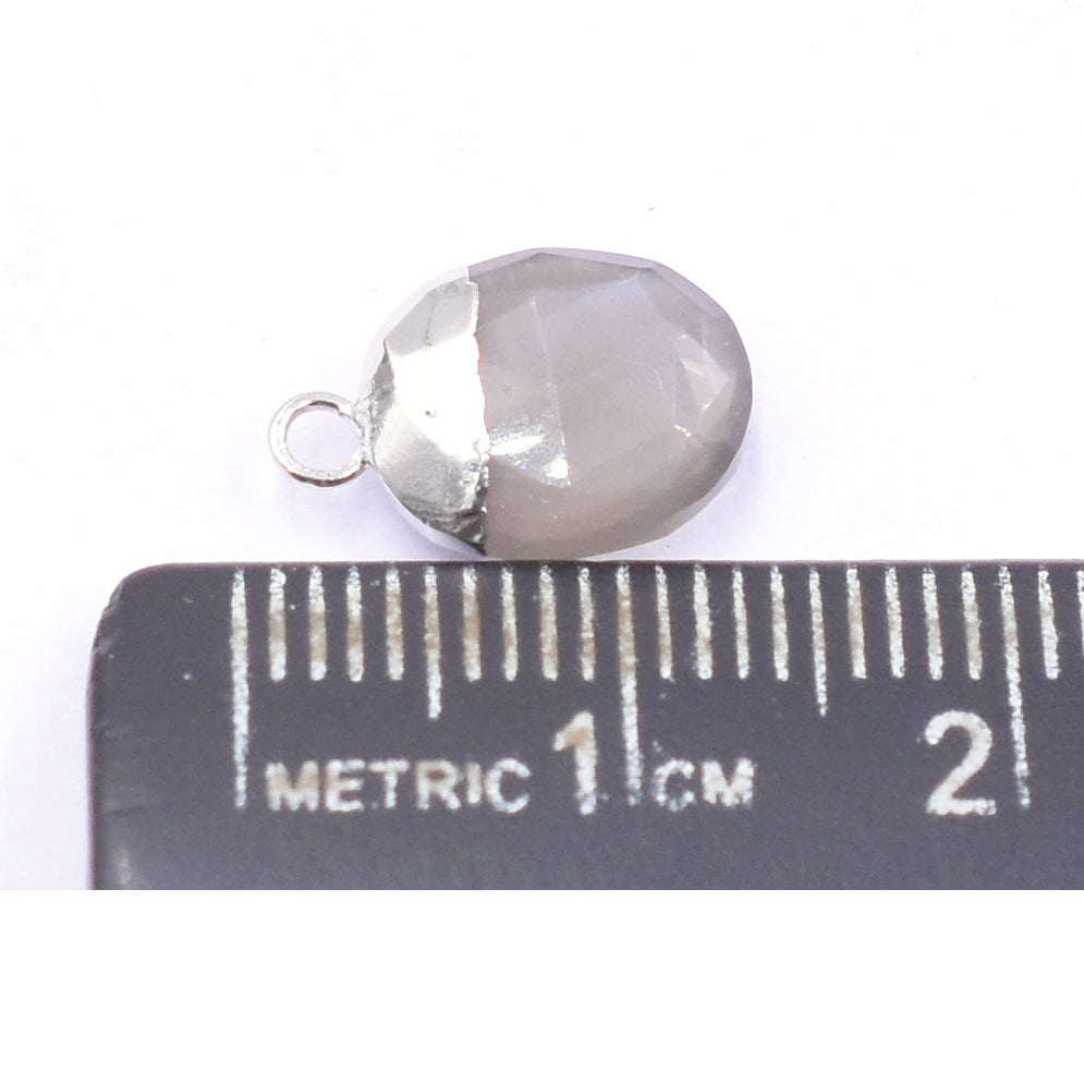 Gray Moonstone 10X8 MM Oval Shape Rhodium Electroplated Pendant (Set Of 2 Pcs)