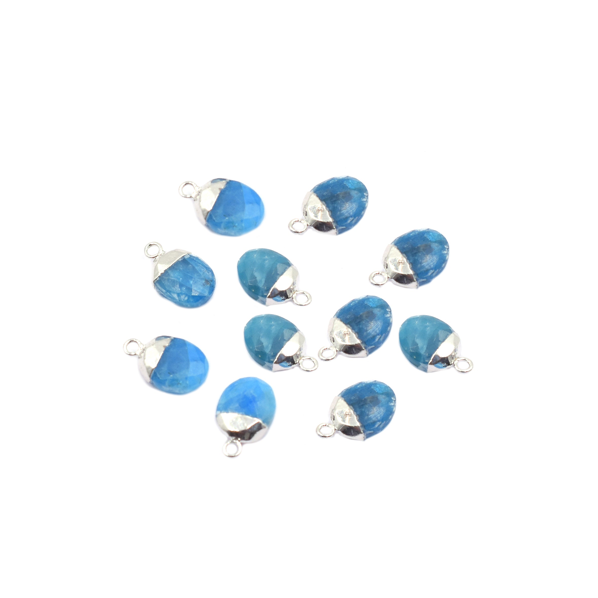 Blue Apatite 10X8 MM Oval Shape Rhodium Electroplated Pendant (Set Of 2 Pcs)