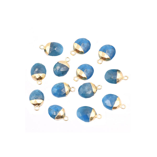 Blue Apatite 10X8 MM Oval Shape Gold Electroplated Pendant (Set Of 2 Pcs)