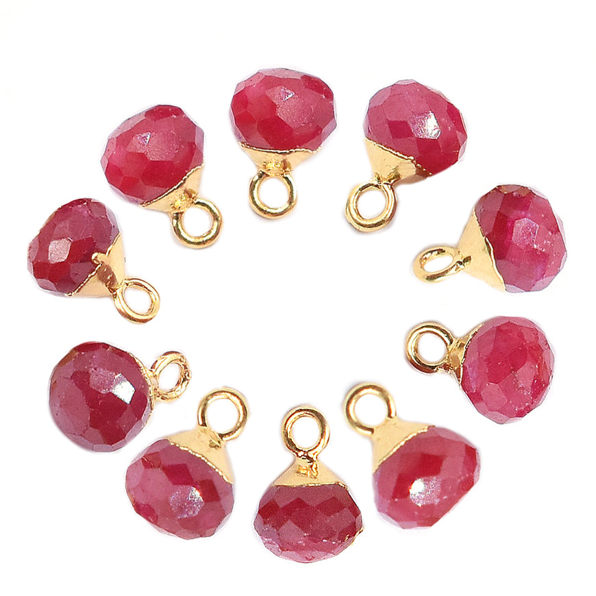 Ruby Corundum Onion Shape 6 MM Gold Electroplated Pendant (Set Of 2 Pcs)