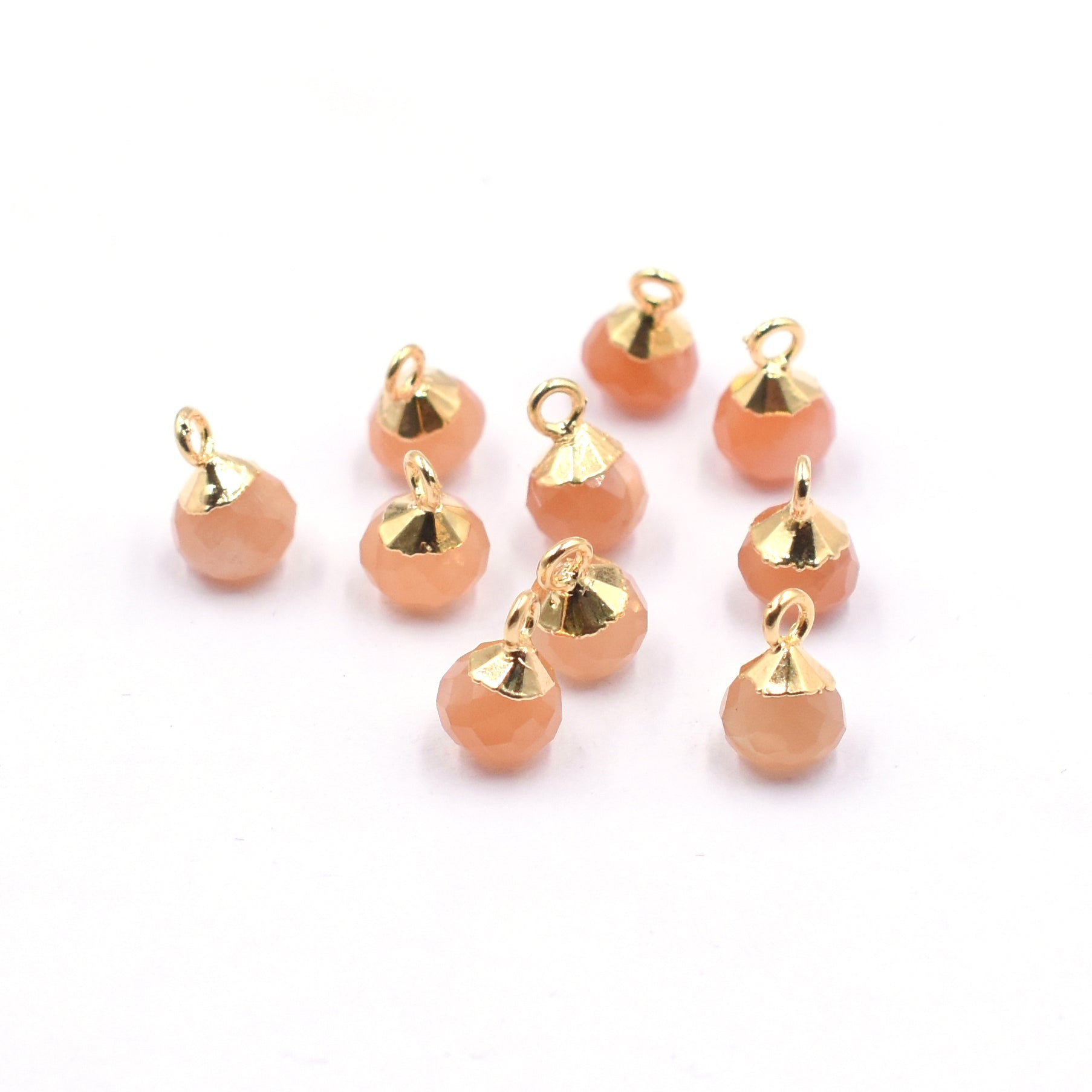 Peach Moonstone 6 MM Onion Shape Gold Electroplated Pendant (Set Of 2 Pcs)