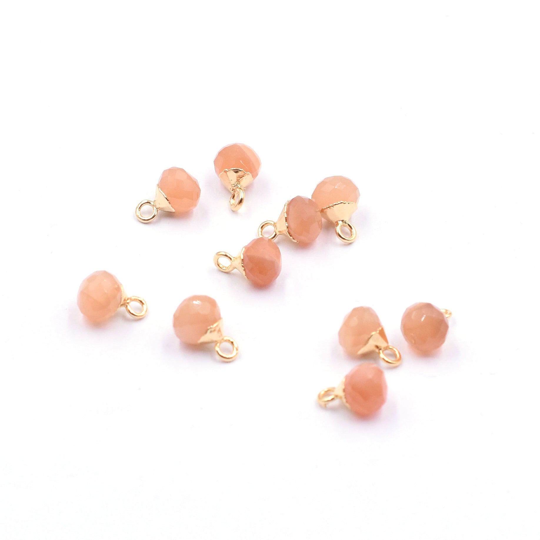 Peach Moonstone 6 MM Onion Shape Gold Electroplated Pendant (Set Of 2 Pcs)
