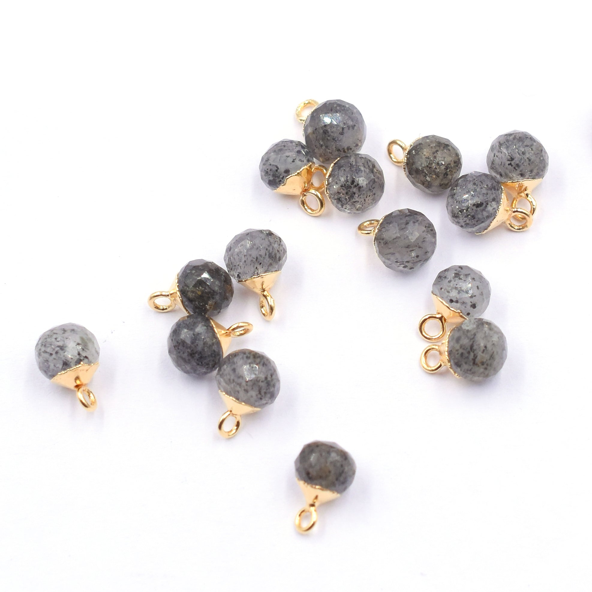 Black Sunstone 6 MM Onion Shape Gold Electroplated Pendant (Set Of 2 Pcs)