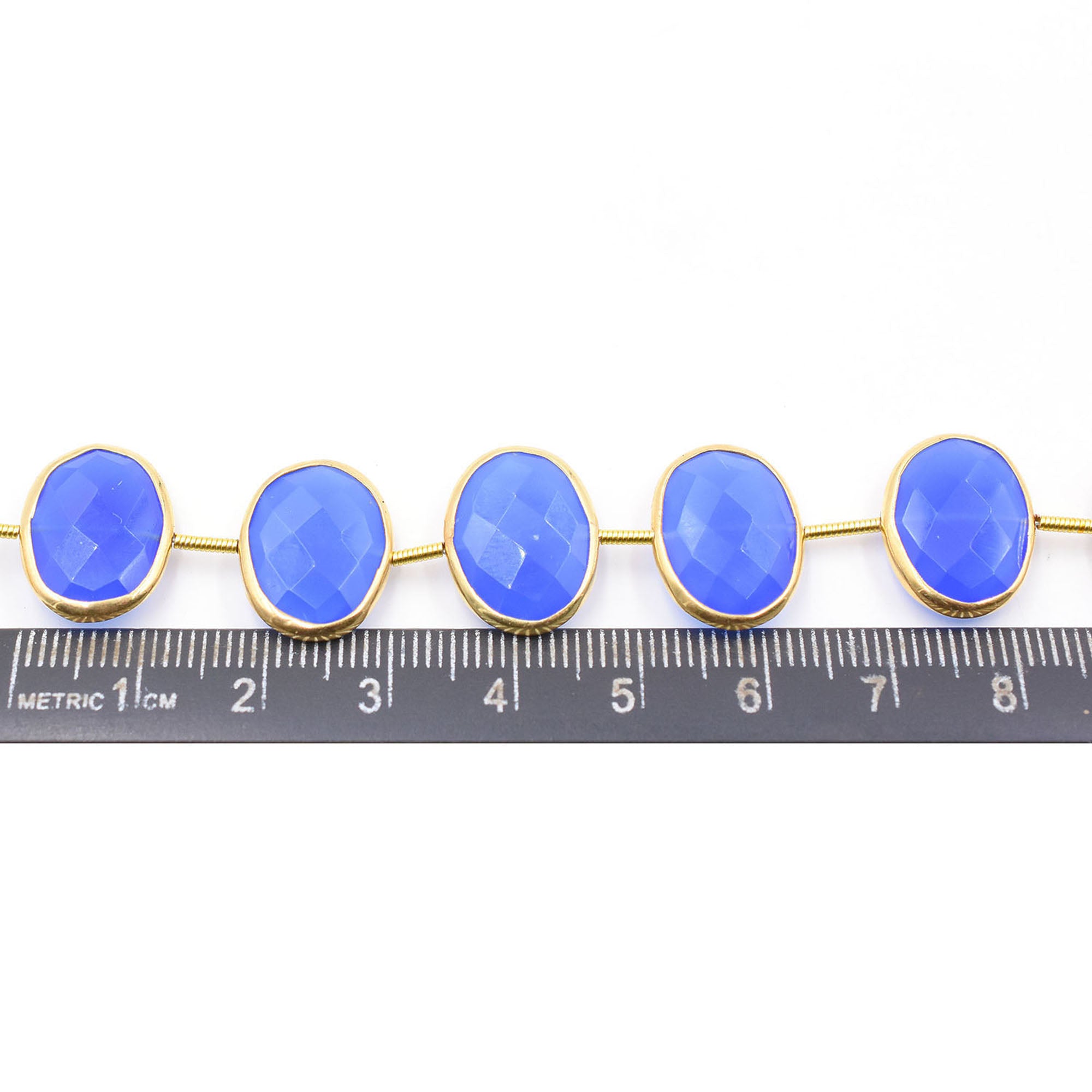 Blue chalcedony oval pendant with silver vermeil bezel