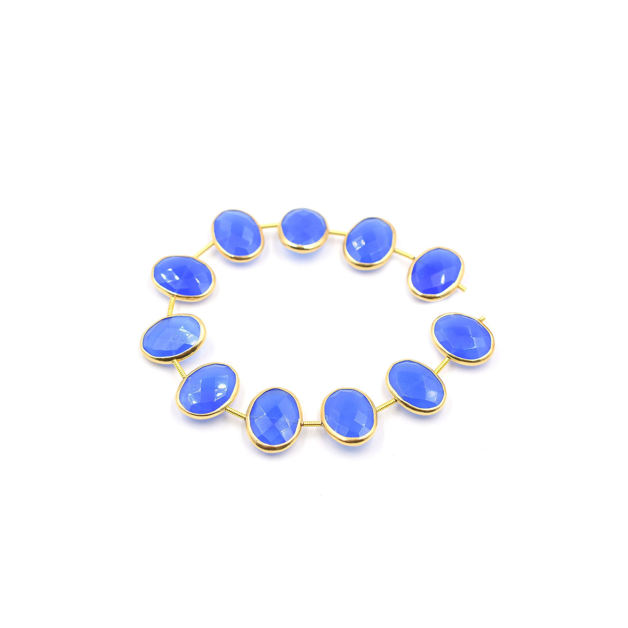 Blue Chalcedony 16X12 MM Oval Shape Silver Bezel Vermeil Coin Drilled Strand
