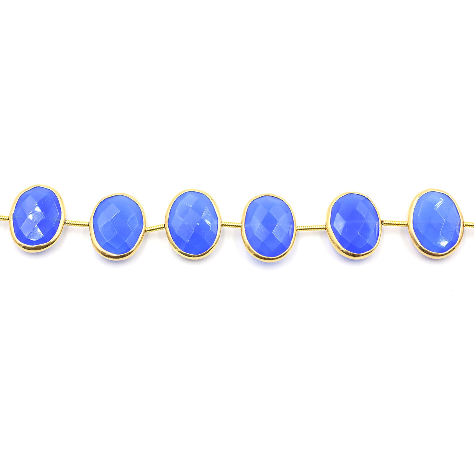 Silver vermeil blue chalcedony oval-shaped jewelry strand