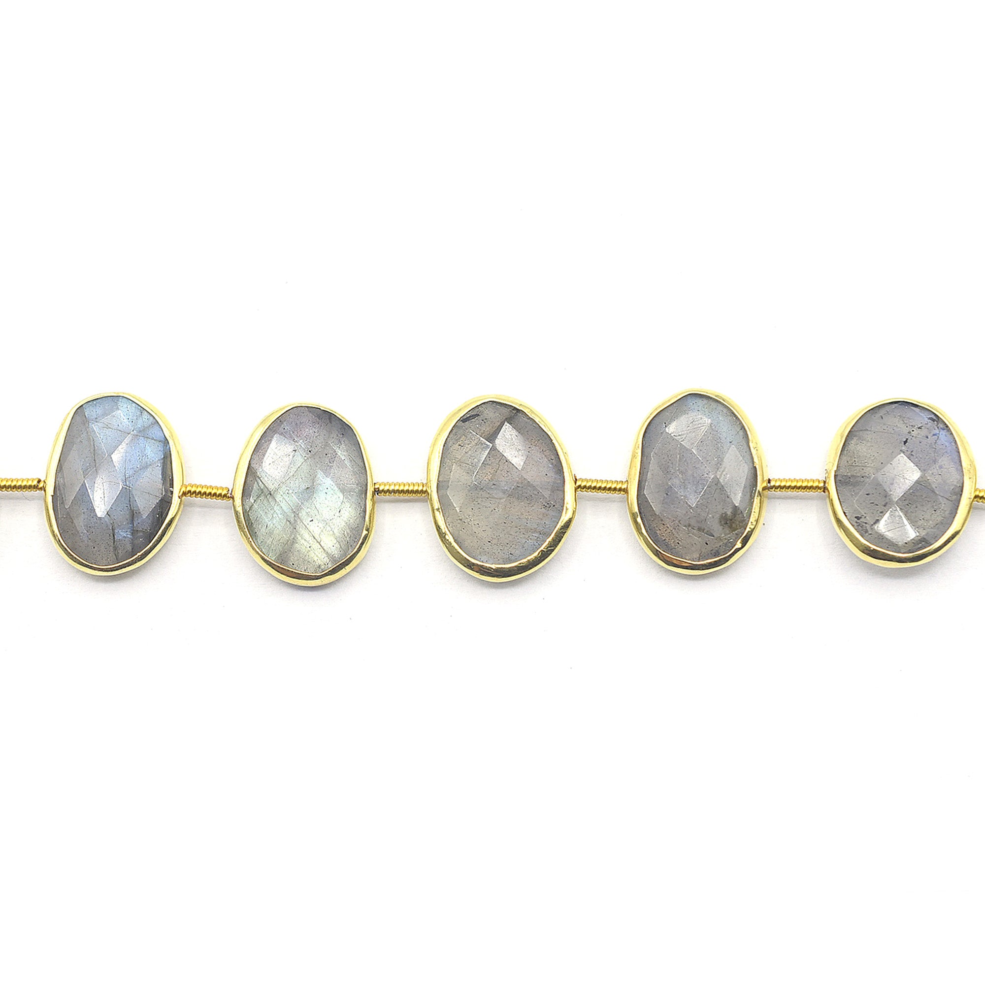 Oval-shaped labradorite set in silver vermeil