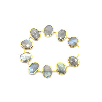 Labradorite 16X12 MM Oval Shape Silver Bezel Vermeil Coin Drilled Strand