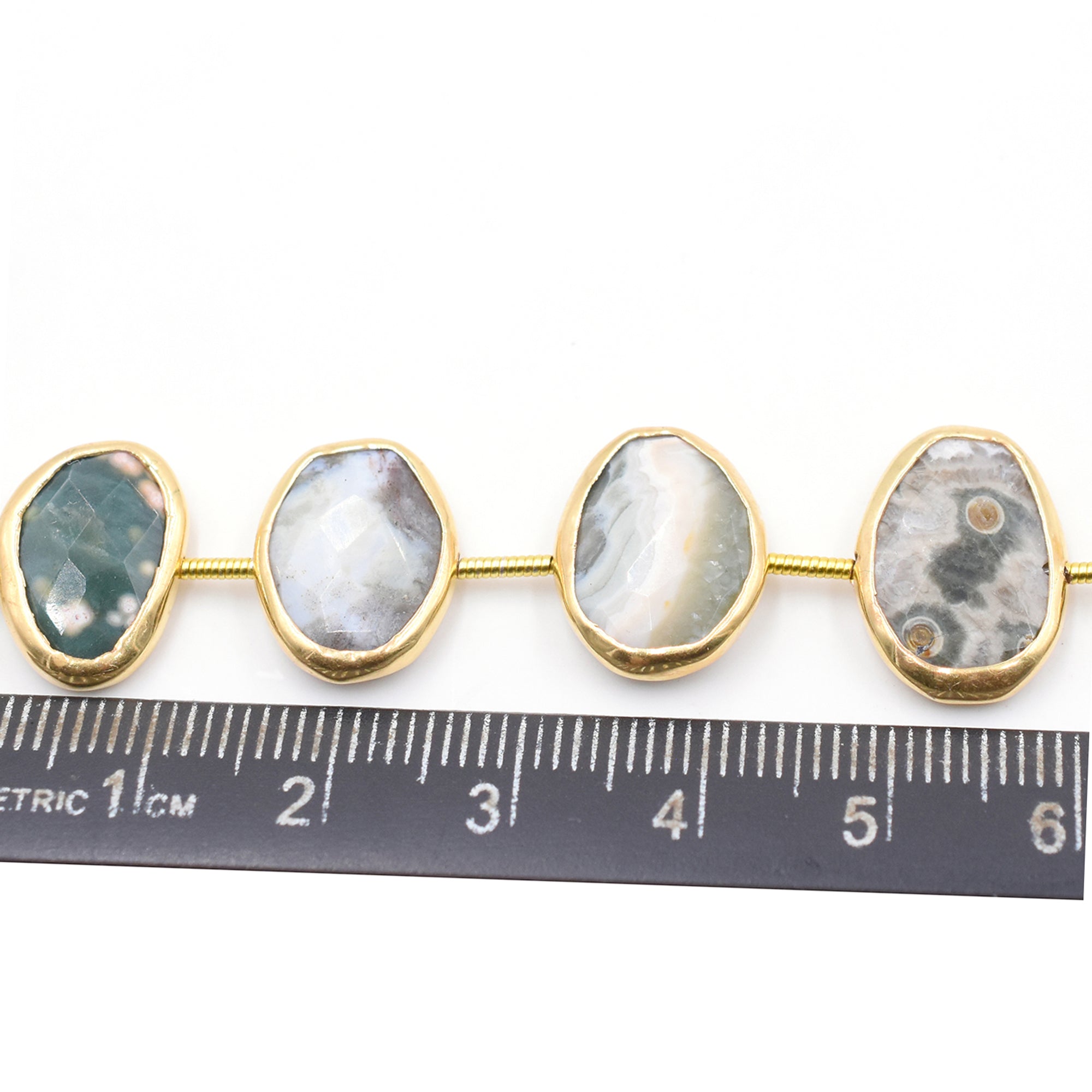 Jasper 14X10 MM Oval Shape Silver Bezel Vermeil Coin Drilled Strand