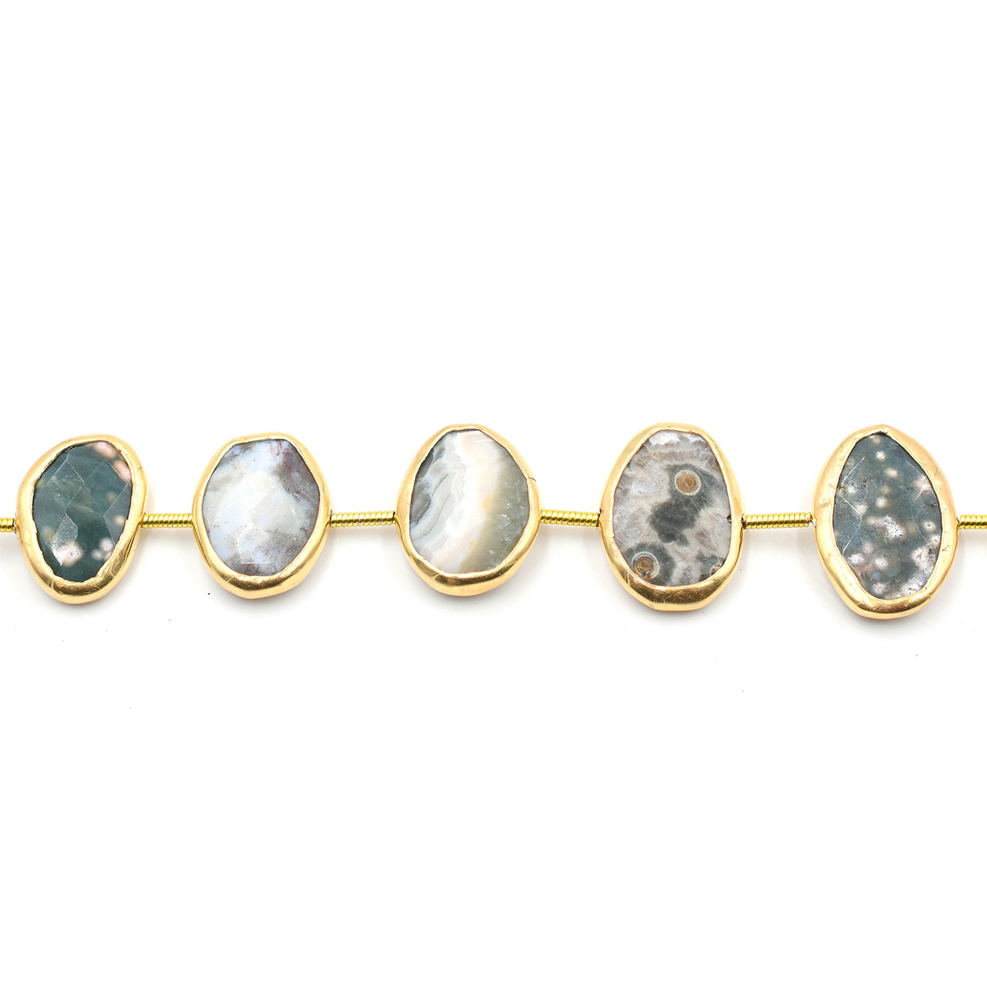 Jasper 14X10 MM Oval Shape Silver Bezel Vermeil Coin Drilled Strand