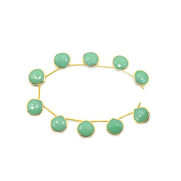 Chrysoprase Chalcedony 13 MM Heart Shape Silver Bezel Vermeil Side Drilled Strand