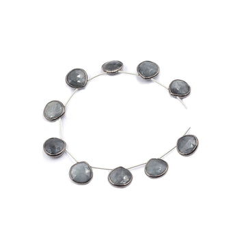 Cats Eye 13 MM Heart Shape Silver Bezel Black Rhodium Plated Side Drilled Strand