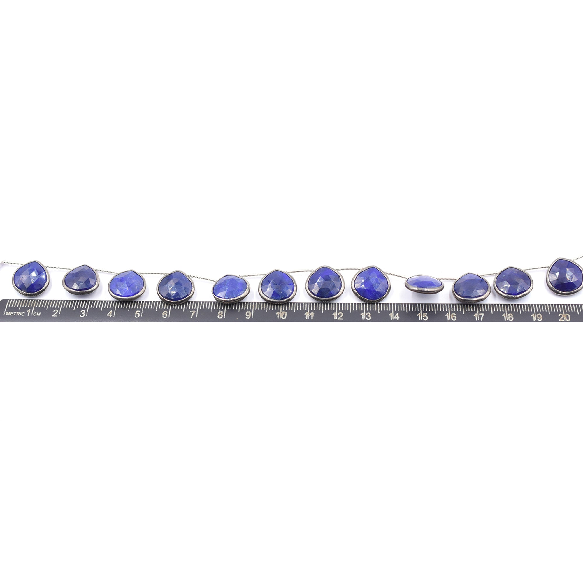 Lapis Lazuli 13 MM Heart Shape Silver Bezel Black Rhodium Plated Side Drilled Strand